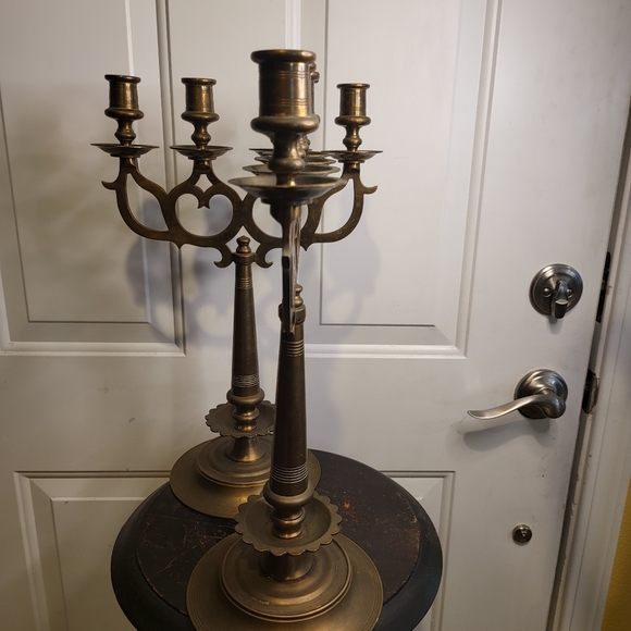 Antique Brass / Bronze Pair of 4 Candle  Candelabras 16.5' - Picture 6 of 14